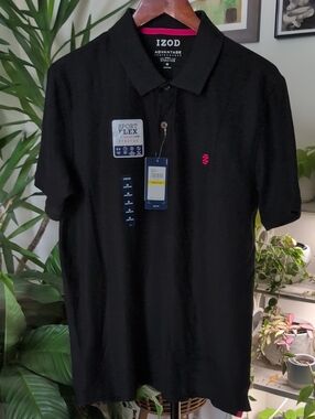 NWT Izod Black Polo with Red Embroidered Logo